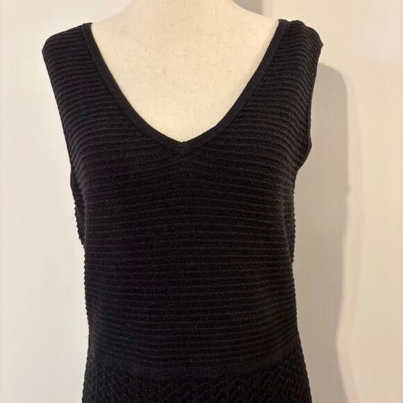 Nine West V Neck Black Fit & Flare Black Dress Medium Knit Cocktail dress - Picture 8 of 13